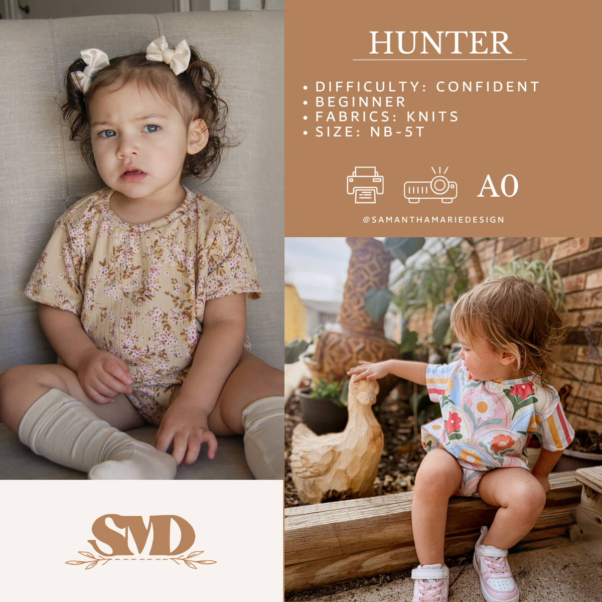 Child Hunter Tee Romper Digital Sewing Pattern Sizes NB-5T 