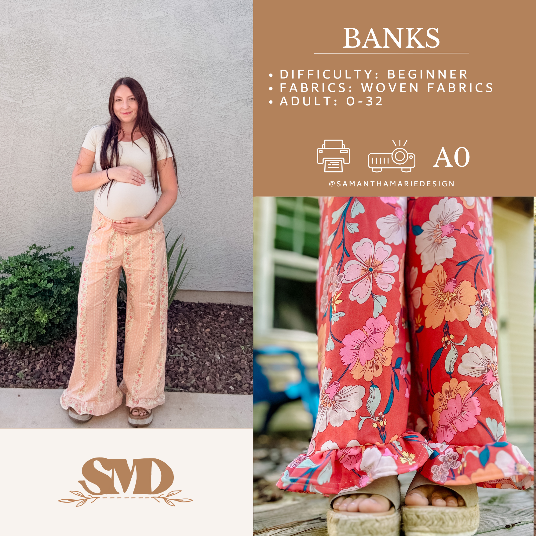 Adult Banks Wide Leg Pants Digital Sewing Pattern Sizes 0-32