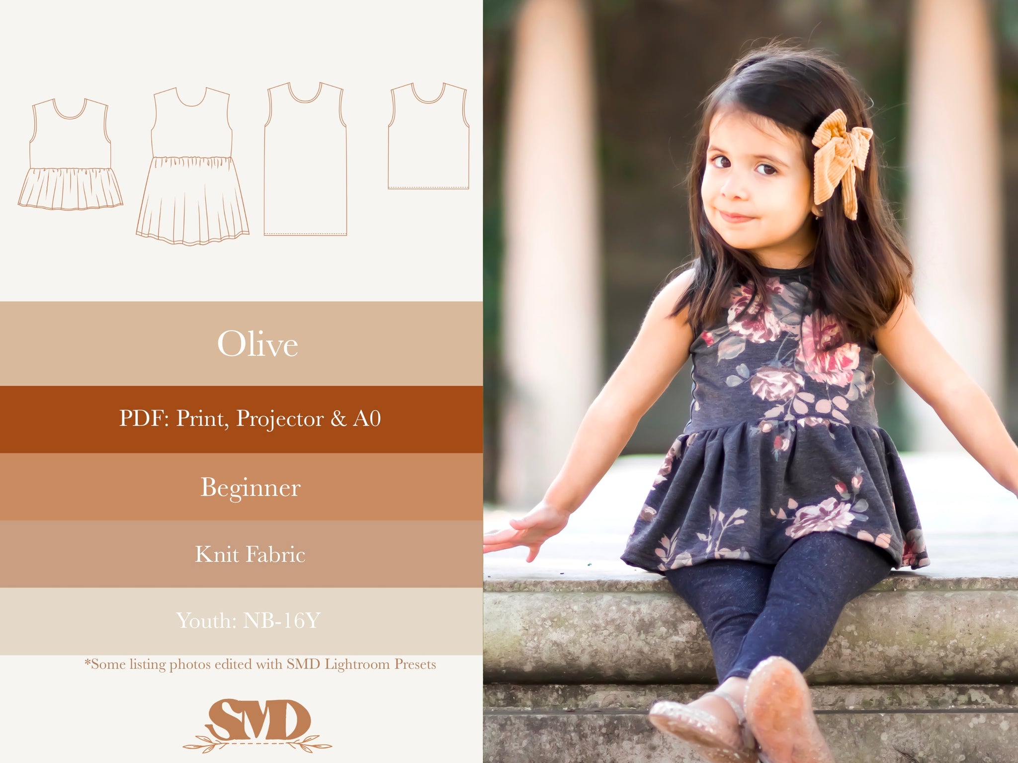 Youth Olive Tank Top and Dress Digital Sewing Pattern Sizes