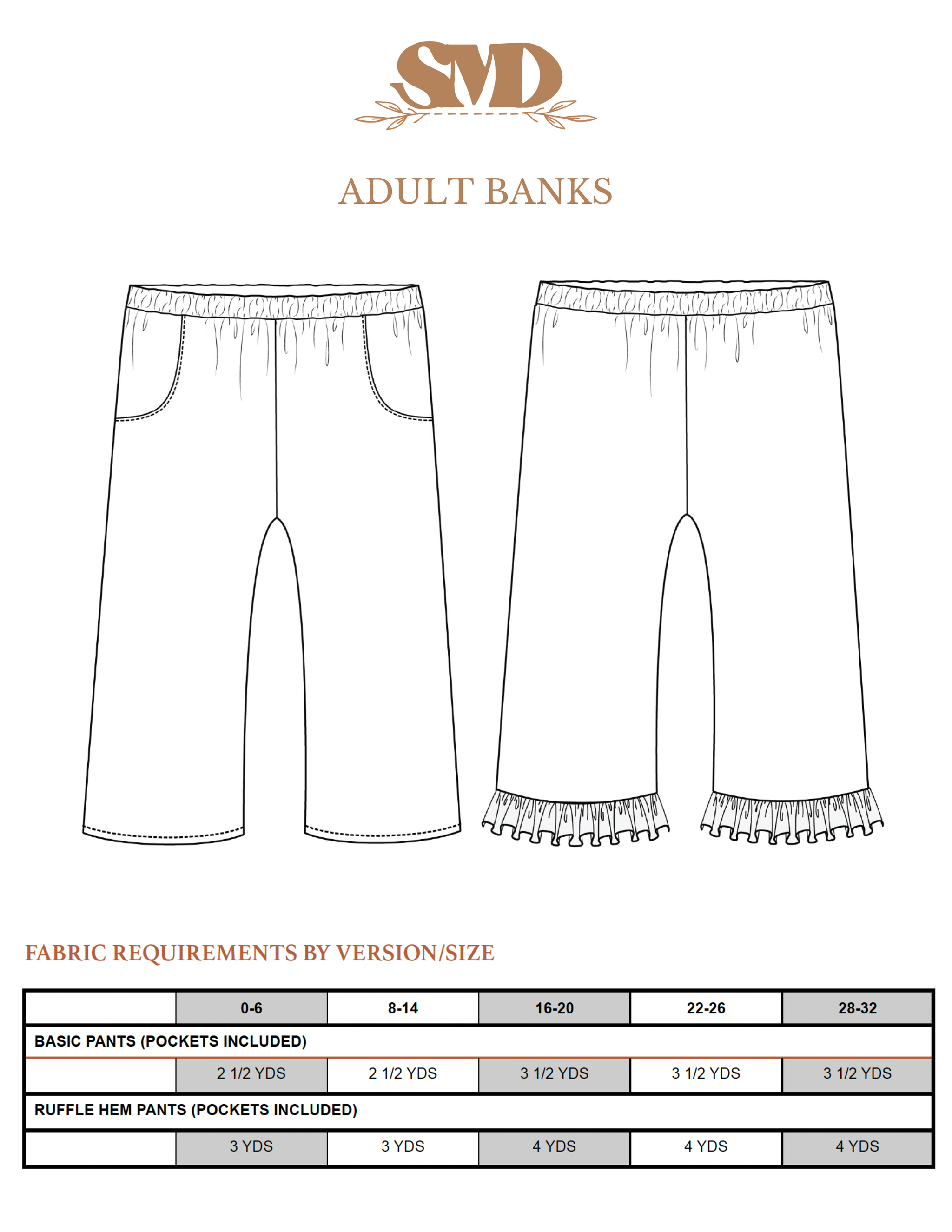 Adult Banks Wide Leg Pants Digital Sewing Pattern Sizes 0-32