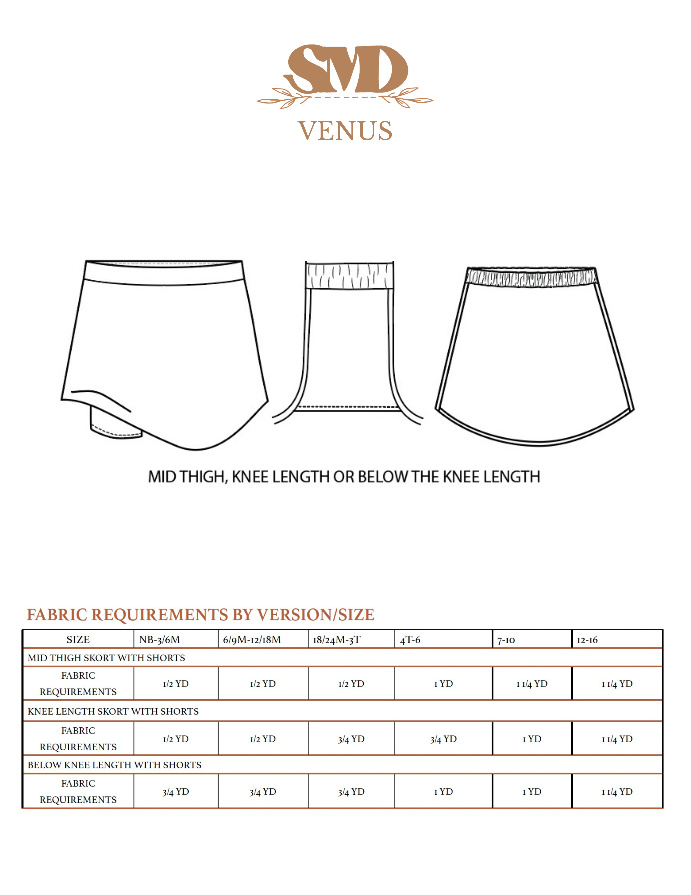 Youth Venus Track Skirt and Skort Digital Sewing Pattern Sizes NB-16Y ...