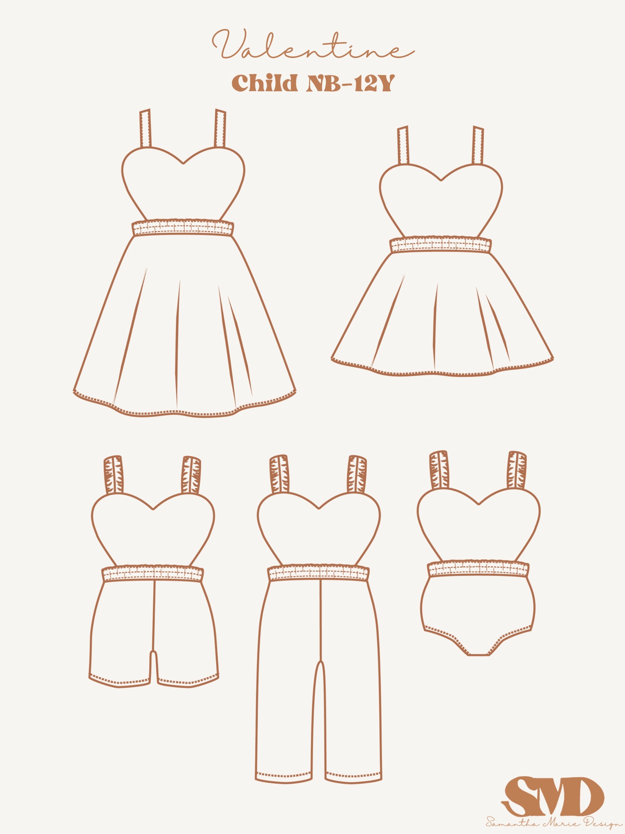 Youth Valentine Romper and Dress Digital Sewing Pattern Sizes NB-12Y – Samantha Marie Design