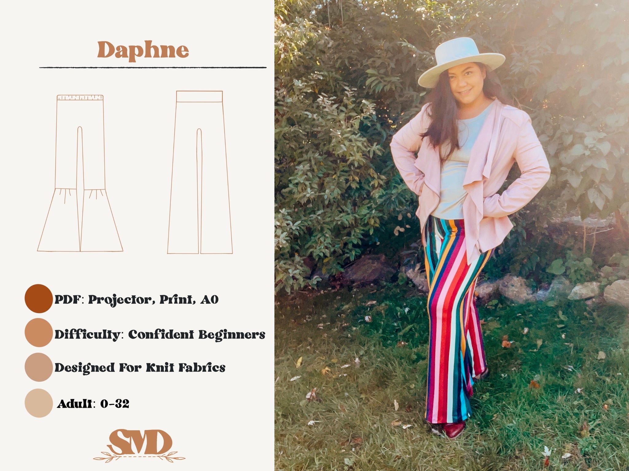 Adult Daphne Bell, Wide Leg and Flare Pants Digital Sewing Pattern