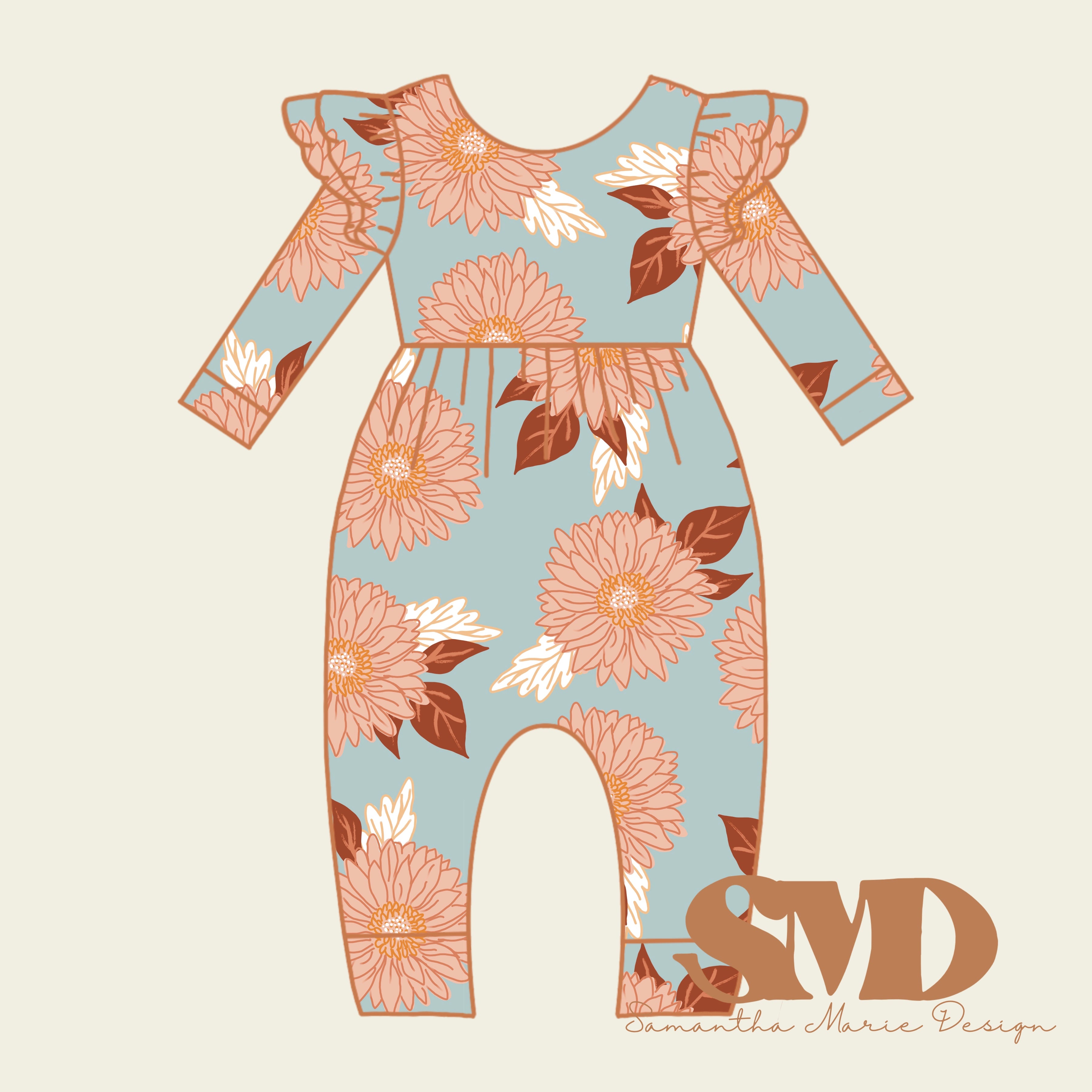 SMD Child Magnolia Romper Pattern Mock-up – Samantha Marie Design