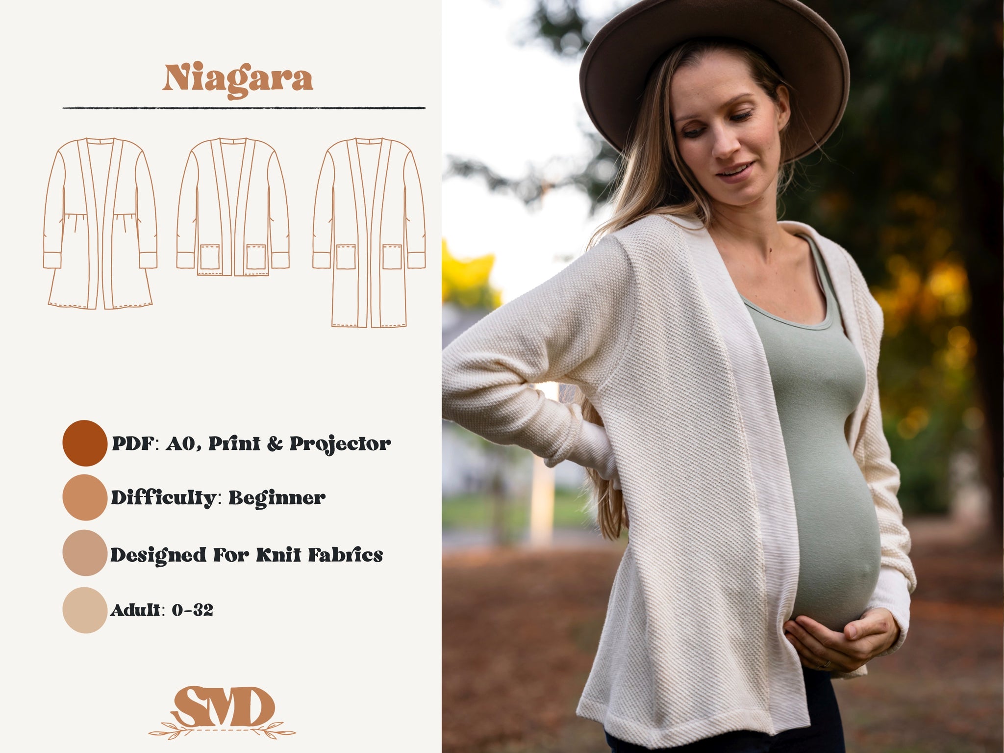 Adult Niagara Cardigan Digital Sewing Pattern Sizes 0-32  Samantha Marie  Design